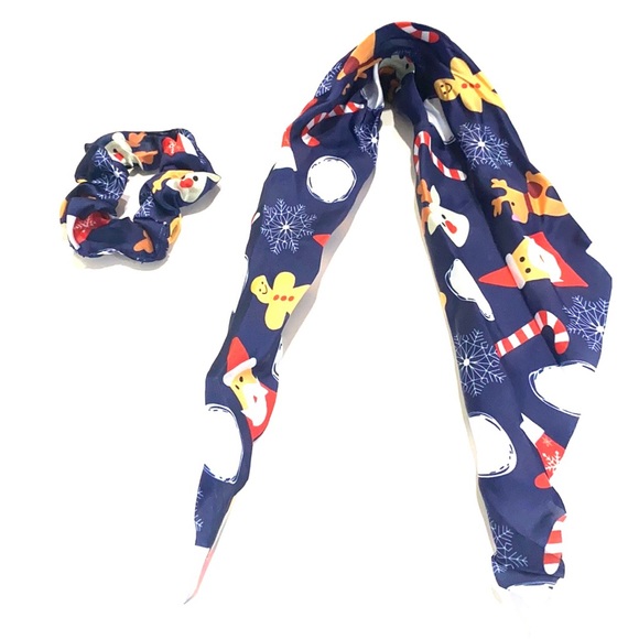 Christmas Holiday Scarf Scrunchie Ponytail Holder 2 in 1 Santa Can… - Picture 3 of 7